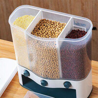 3-in-1 Dry Food Dispenser – Airtight Cereal, Rice & Pulses Storage Container with Measured Portion Control